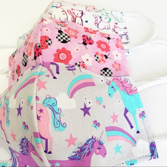 3 PCS Girls Face Mask Handmade Unicorn - Picture 2 of 5